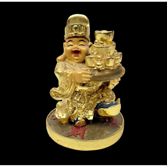 Gold Plated Feng Shui Chai Shen Ye Statue God of Wealth Fortune Good Luck 3.25" - Picture 2 of 14